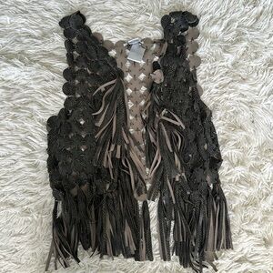 Alberto Makali Faux Leather Fringe Tassels Vest Small Medium